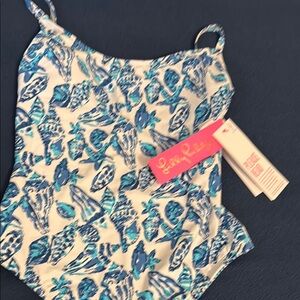 Lilly Pulitzer Blue and WhiteSeashell Print One Piece Swimsuit NWT.